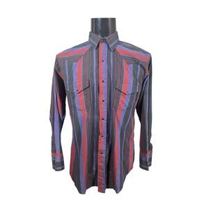 Vintage 90s Karman Gold Collection Western Pearl Snap Shirt Purple Black Stripe